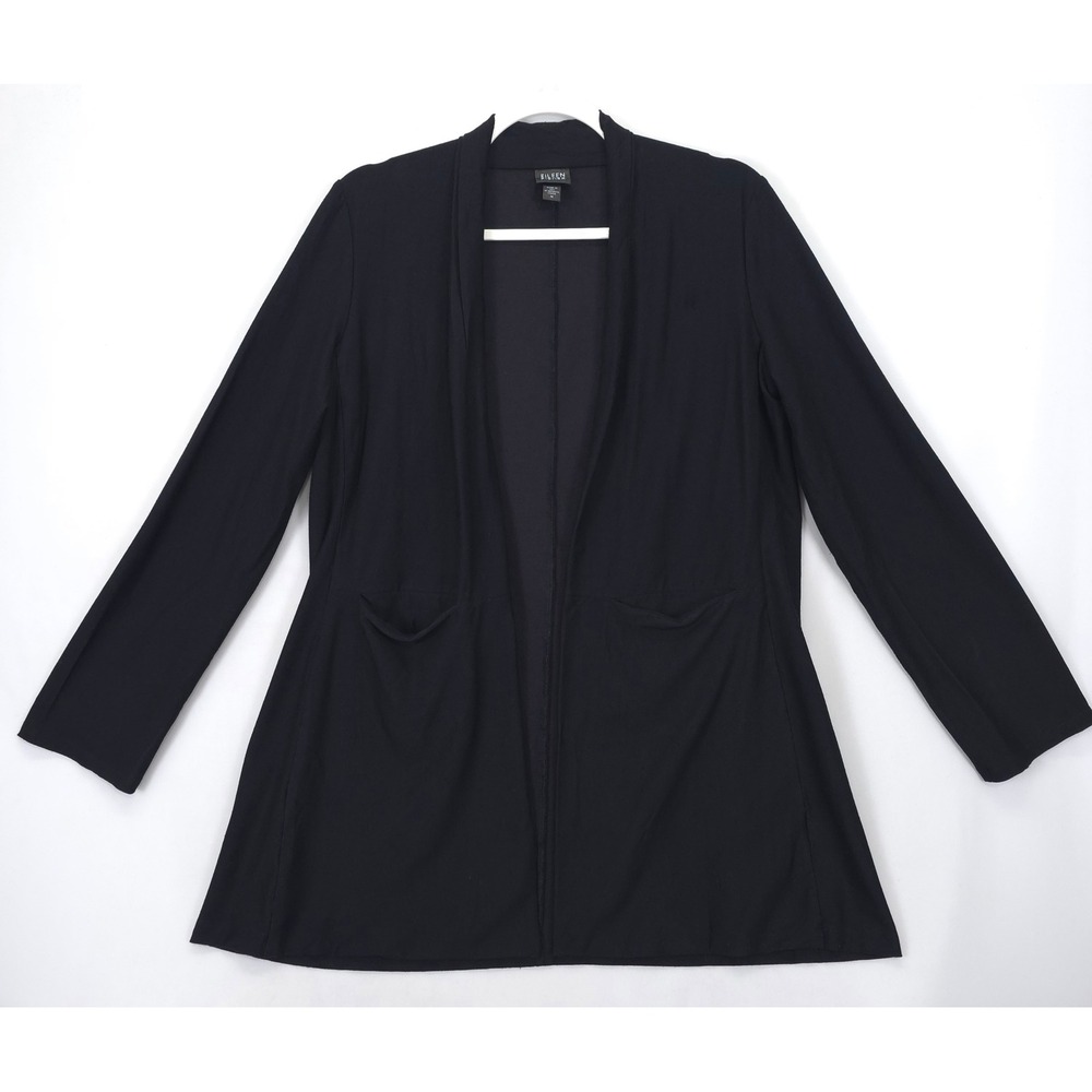 Eileen Fisher Black Open Front Cardigan Women M Long Sleeve Drape Stretch Knit